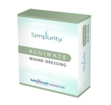 Simpurity Alginate Wound Dressing 2"x2", 4"x4", 4"x5", 4"x8", 8"x8 Pad, 12" Rope