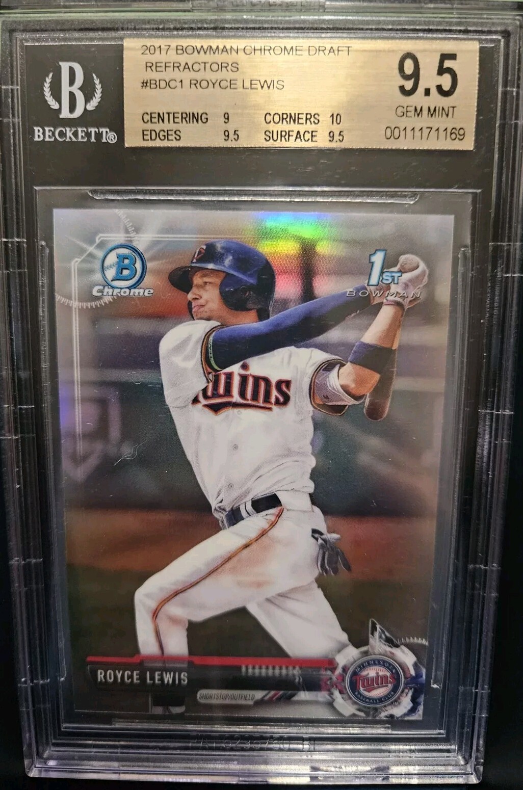 ROYCE LEWIS 2017 BOWMAN CHROME DRAFT #BDC-1 ROOKIE REFRACTOR BGS 9.5