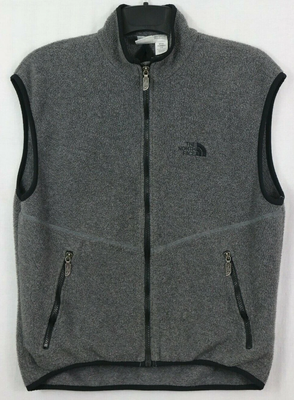 VTG The North Face Made in USA L Fleece Vest Full Zip Gray Chest Logo Zip Pocket