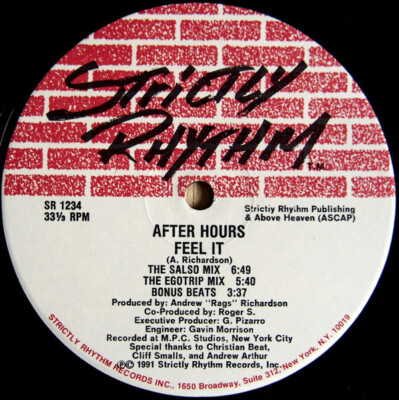   AFTER HOURS - Waterfalls / Feel It   Vinyl 12'', Strictly Rhythm - Jahr 1991