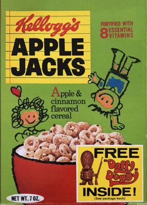 1971 Kellogg's Apple Jacks Cereal Box Daffy Doggy Metal Magnet 3 x