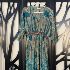 Powell Craft Aspen Women's Maxi Dress Turquoise Paisley Viscose Fabric Batwing S