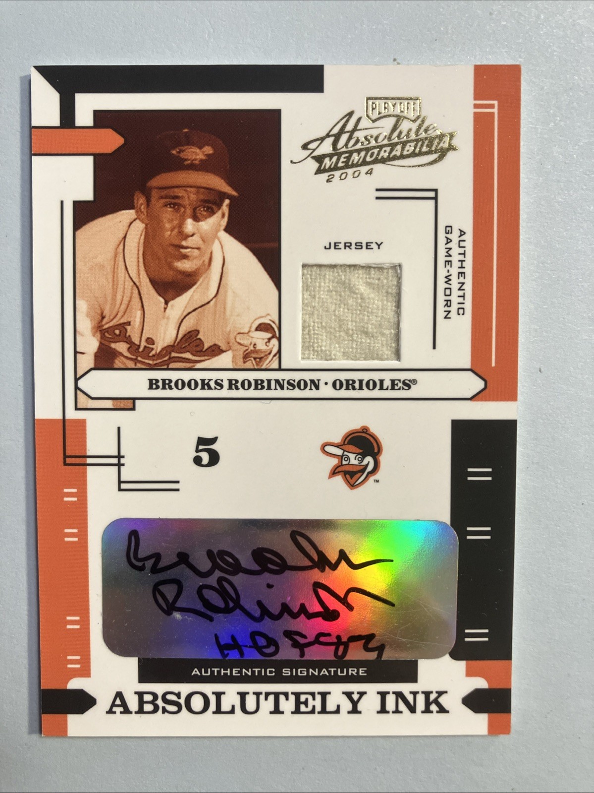2004 ABSOLUTE MEMORABILIA BROOKS ROBINSON GAME USED/AUTO W/ HOF INSIGNIA #/100 view 1