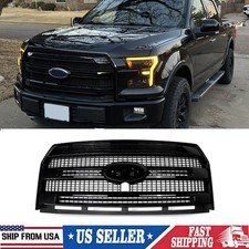 For 2015-2017 Ford F-150 F150 Platinum Gloss Black Front Grille W Camera Hole