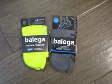 2 PAIRS BALEGA HIDDEN COMFORT NEON YELLOW + GRAY NO SHOW TAB SOCKS  SIZE LARGE