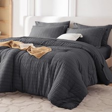 7 Pieces King Comforter Set, Seersucker Bed in King 104"x90" 03 - Dark Grey