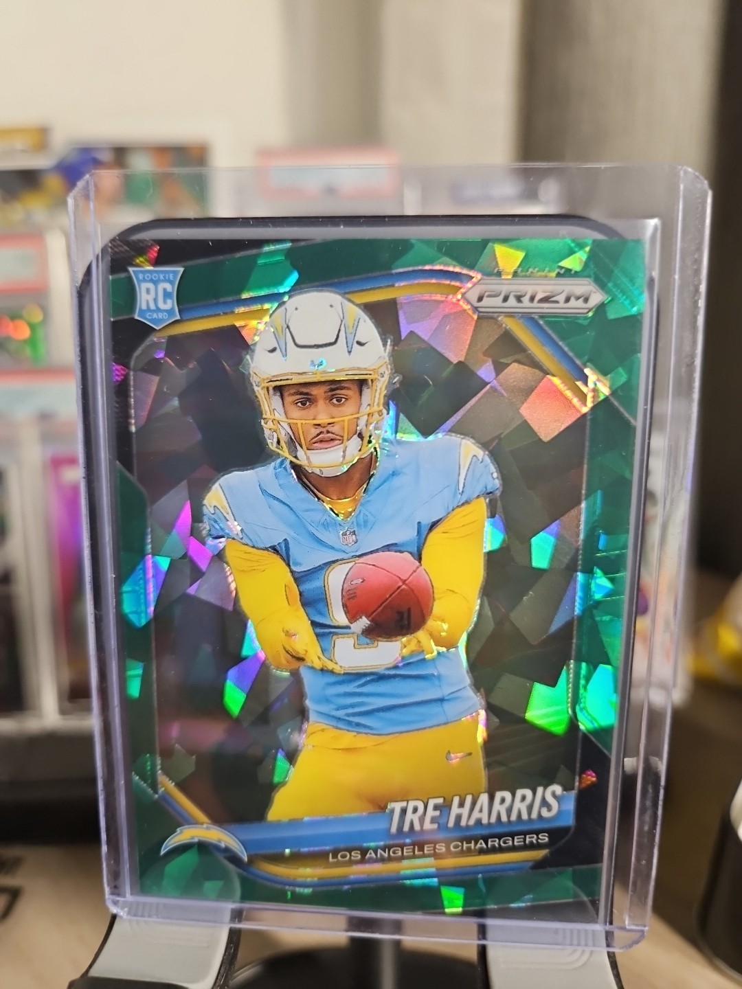 2025 Panini Prizm #371 - Tre Harris Green Cracked Ice Prizm - Chargers