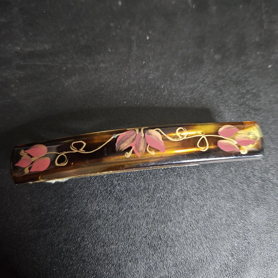 Lot of 2 Hand Painted Hair Clips Made in France Vintage Floral Barrettes - Image 3 of 4