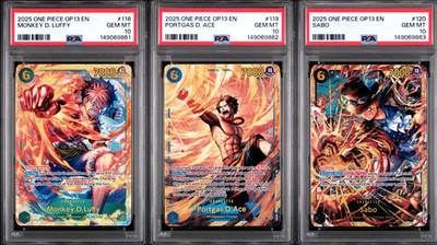 2025 ONE PIECE OP13 CARRYING ON HIS WILL SEC LUFFY ACE SABO SEQUENTIAL PSA 10
