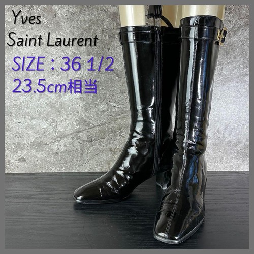YSL Yves Saint Laurent Black Patent Strap Zip Boots Women's Size 36.5 US6.5 - Picture 19 of 24