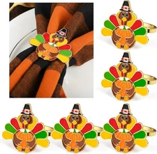 Thanksgiving Day Napkin Rings Decoration 6 Pcs, Metal Turkey 