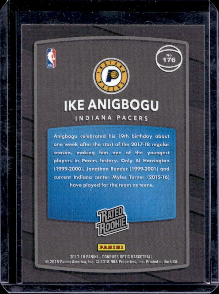 2017-18 Donruss Optic Ike Anigbogu Red and Yellow Rookie RC #176 Pacers - Image 2 of 2