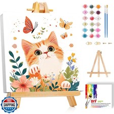cviokrdu Cat Paint by Numbers Kit for Kids with Frame - Wooden Ea