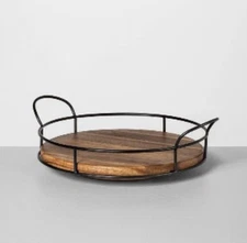 Hearth & Hand with Magnolia 10" Wooden Lazy Susan Acacia Round Tray with Handles