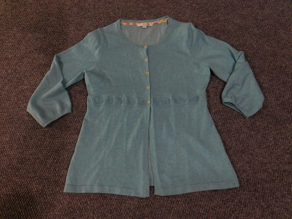 Boden Cárdigan Suéter Mujer UK10 US6 Azul Botón Frontal Manga 3/4 Ligero Foto 2 de 4