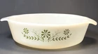 Vintage Pyrex Glasbake Milk Glass Green Daisy Floral Casserole Dish 60s Oval 433