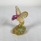 Vintage Fenton Yellow Pink Hand Painted Hummingbird Figurine Signed JKS Pindler