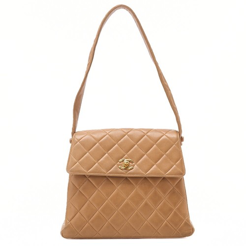 CHANEL One Shoulder Bag Matelasse Turn Lock Single Flap Lambskin Beige Gold HD 1