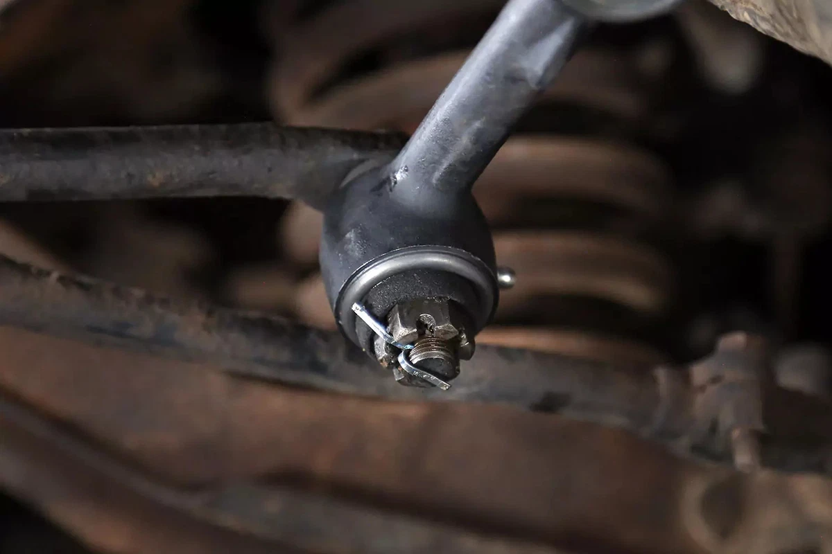 A new cotter pin installed in a castle nut.