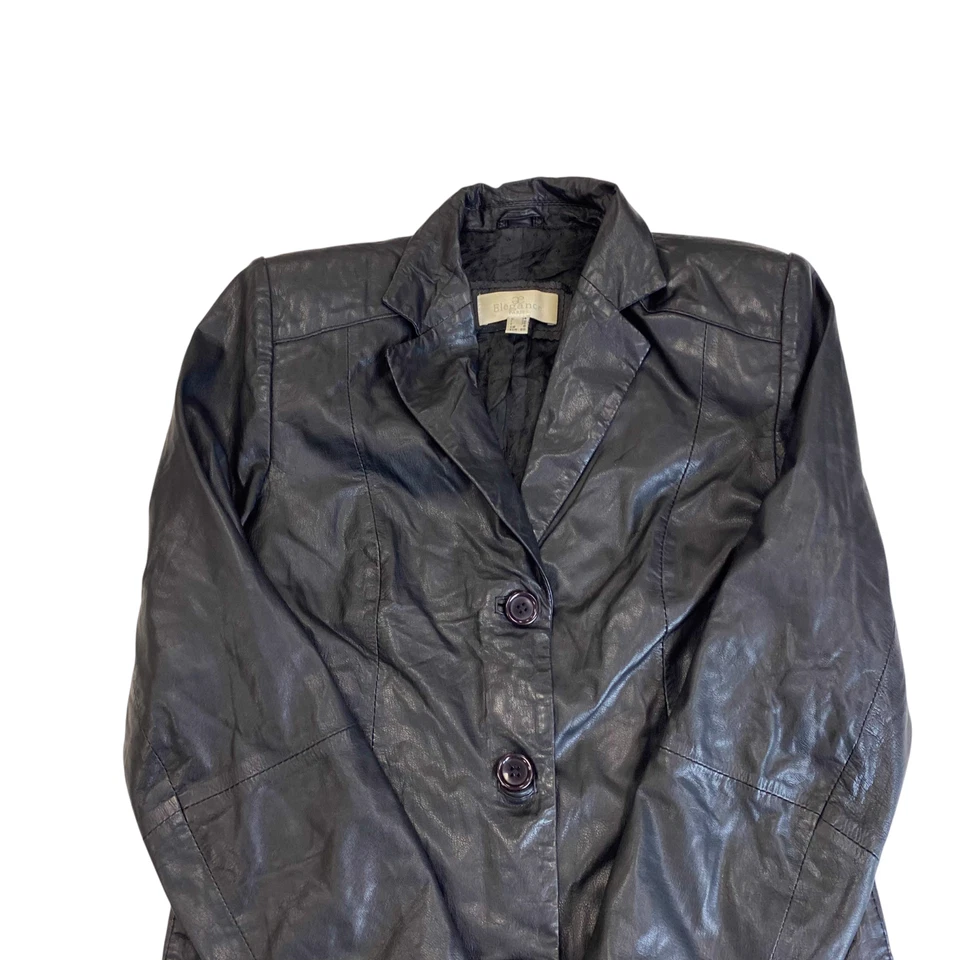 Chaqueta Mujer S Negra Cuero Genuino Manga Larga Muesca Solapa Botón Delantero Foto 2 de 3