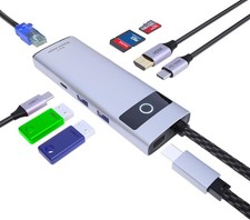 8-in-1 USB C Hub, 4K 30Hz HDMI Adapter, USB-C Docking Station with 100W PD, TF/M