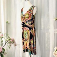Tracy Porter Dress Womens Medium Paisley Geometric Sleeveless Stretch Popover