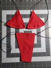Fully Lined Cherry Red Microkini For Exotic Dancers