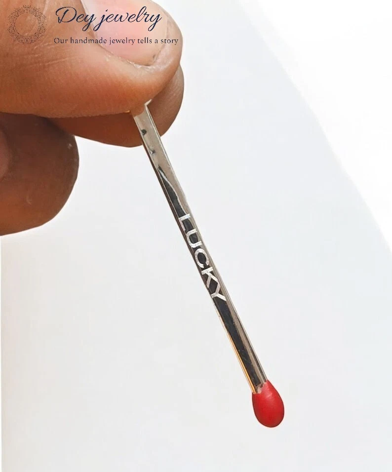 Personalized Charm Solid 925 Sterling Silver Match Stick Charm Pendant For Gift - Image 3 of 4