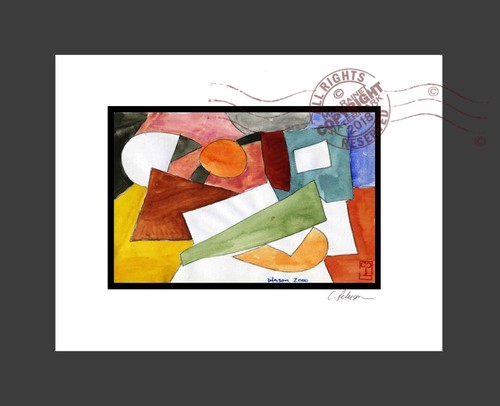 A Table Set with Plates, 2000 ~ Art Print of WATERCOLOR PAINTING Cubist ~ Signed - Picture 3 of 10