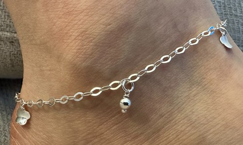 925 Sterling Silver Flower Ball Charming Anklet - Ankle Bracelet For Women - Picture 2 of 3