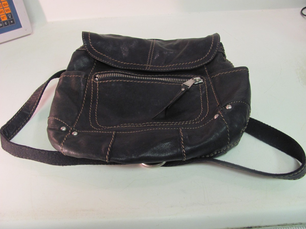 Fossil Backpack Black Leather Handbag Small Vintage Key Fob 