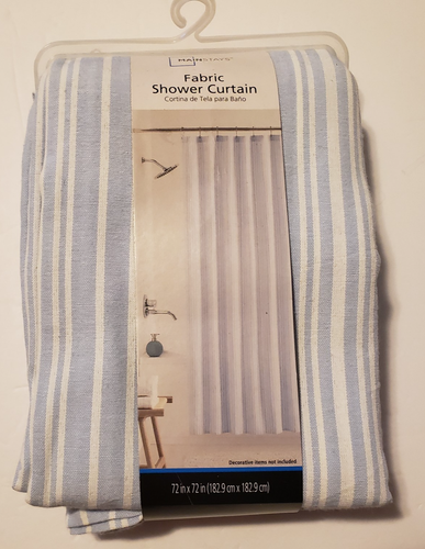 Mainstays Fabric Shower Curtain Chambray Stripe Blue & White 72” x 72” **NEW**