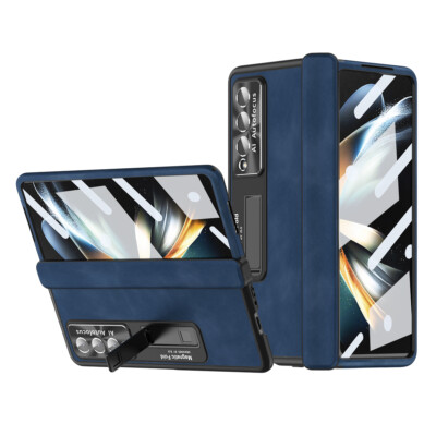 For Samsung Z Fold 4/3 Magnetic Hinge Protect Stand Glass Screen PU Leather Case