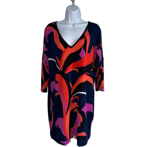 Trina Turk V Neck Dress Bright Multi Color Print Size Large Stretch Knit - Picture 3 of 11