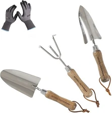 GOODSMANN Garden Tools Set, 3 Piece Stainless Steel Gardening Kit, Hand Trowel 