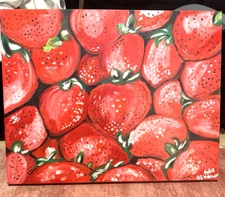 Strawberry Art Painting Large Red & Pink Strawberry Painting 
