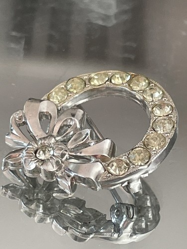 Broche broche floral spray vintage años 40 50 pasta plata esterlina estrás círculo - Imagen 3 de 11