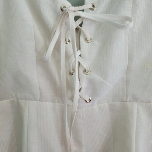 Hallelu Lace Up Adj. Spaghetti Straps w/ Pockets Romper, Size Medium, White - Picture 4 of 12