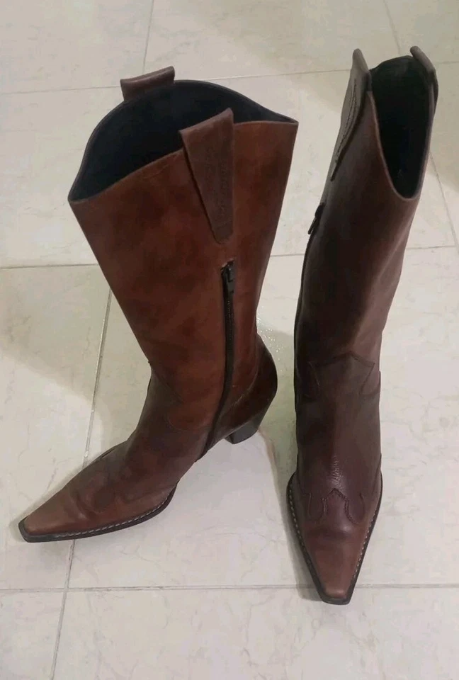 Botas altas de cuero natural hechas a mano para mujer Paul Green Munchen 9,5 EE. UU. RARAS Foto 3 de 4