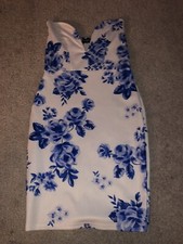 PrettyLittleThing PLT White Blue Wired Bustier Size 6 Floral Bodycon Dress New
