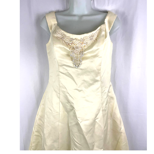 Jessica McClintock Off Shoulder Champagne Satin Wedding Gown Dress Sz 10 Beaded - Picture 7 of 16