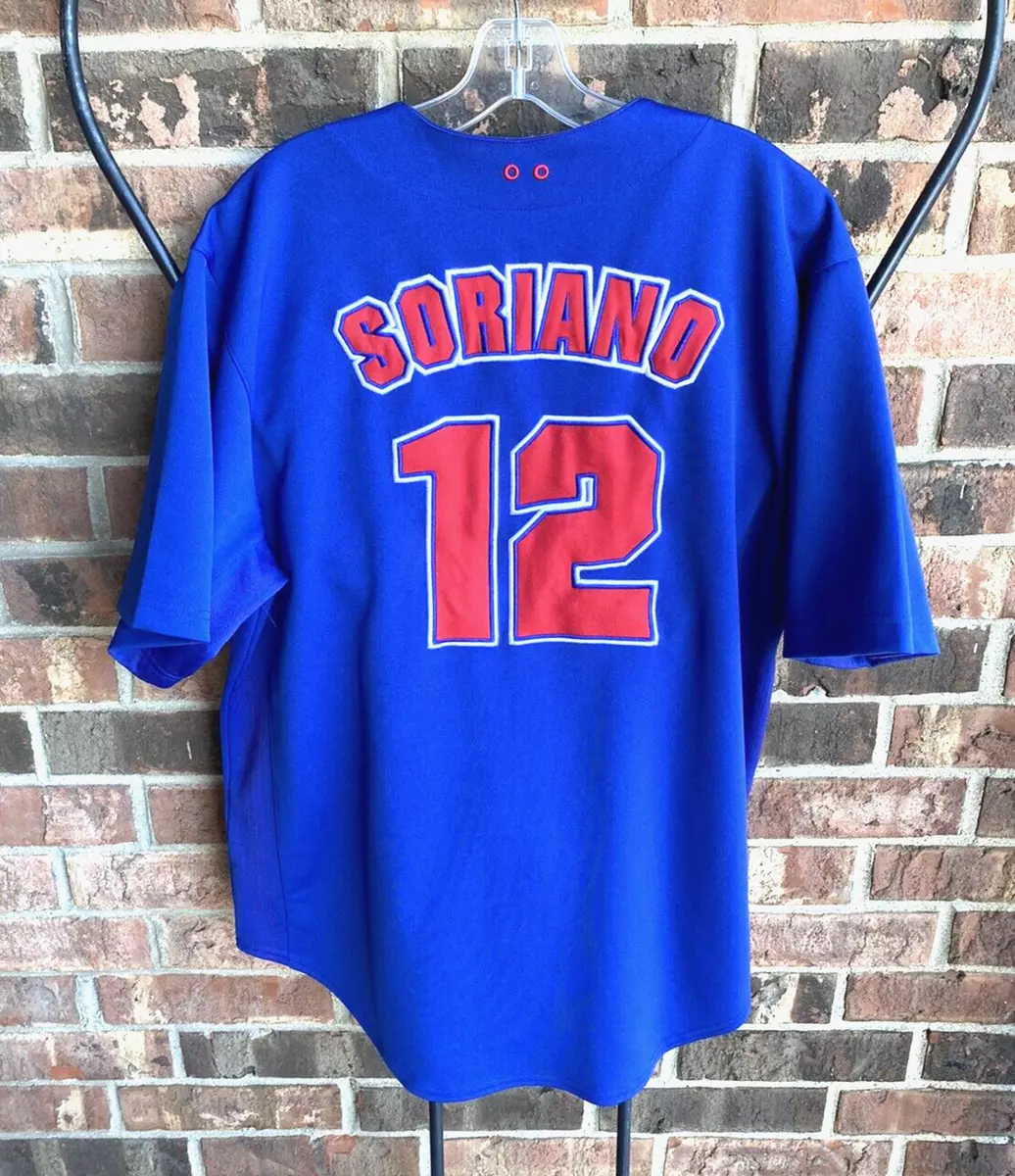 MLB Chicago Cubs Alfonso Soriano 12 True Fan Blue Sewn Button Jersey Men L  42 44