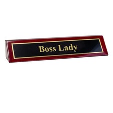 Piano Finished Rosewood Novelty Desk Name Plate 'Boss Lady', 2 x 8"