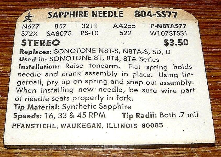 Record NEEDLE S74X for SONOTONE N8TA 8T N676 3213 804-SS73