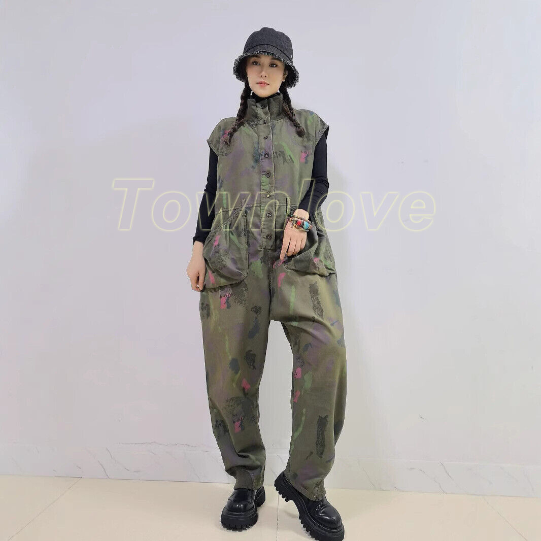 Women's Work Camouflage Jumpsuit Pants Loose Casual with Pocket