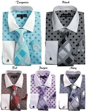Men's Fashion Dress Shirt Polka Dot Design French Cuff Links Tie&Hanky FL632