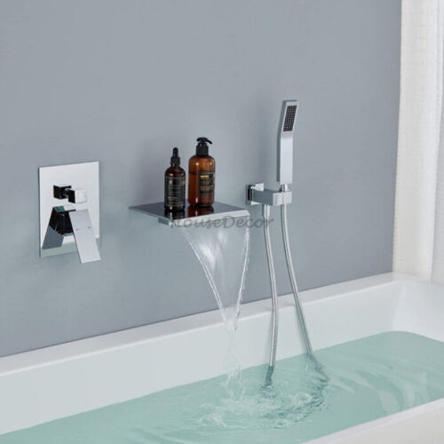 Wall Mounted Bath Side Concealed Bathtub Faucet Waterfall Hand Shower Mixer Tap - Picture 2 of 7