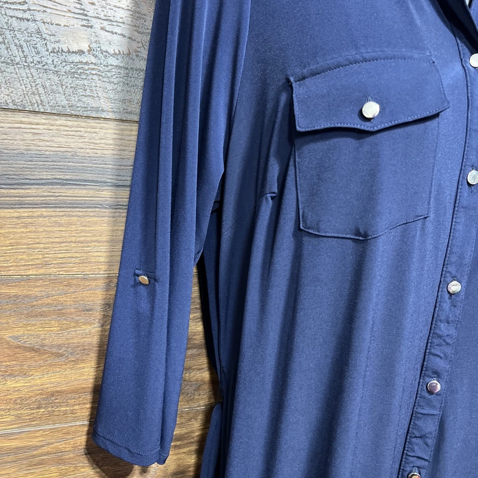 Vestido Camisa Notations 2X Mujer Manga Larga Midi Azul Marino Manga Redonda Bolsillos Foto 4 de 4