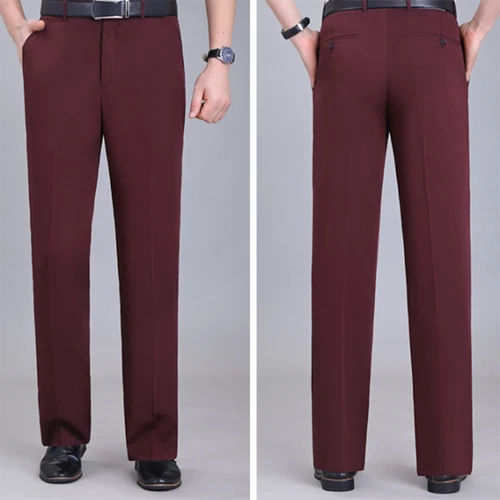 Mens Dress Pants Straight Formal Trousers Slim Casual Office Wedding Business - Picture 4 of 26
