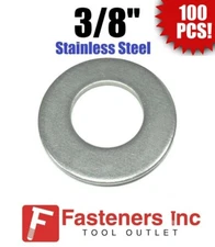 (100) 3/8" Stainless Steel Flat Washers (18-8 Stainless) 7/8" OD / .050 Thick